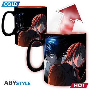 DEATH NOTE - Becher Wärmeänderung "Kira und Ryuk"   Jeden Morgen können Sie sehen, wie sich Ihre Tasse dramatisch verändert, wenn Sie Ihre heiße Schokolade, Ihren Tee oder Ihren Kaffee einfüllen.  Kira ist entschlossen, seine Gerechtigkeit zu erzwingen, u